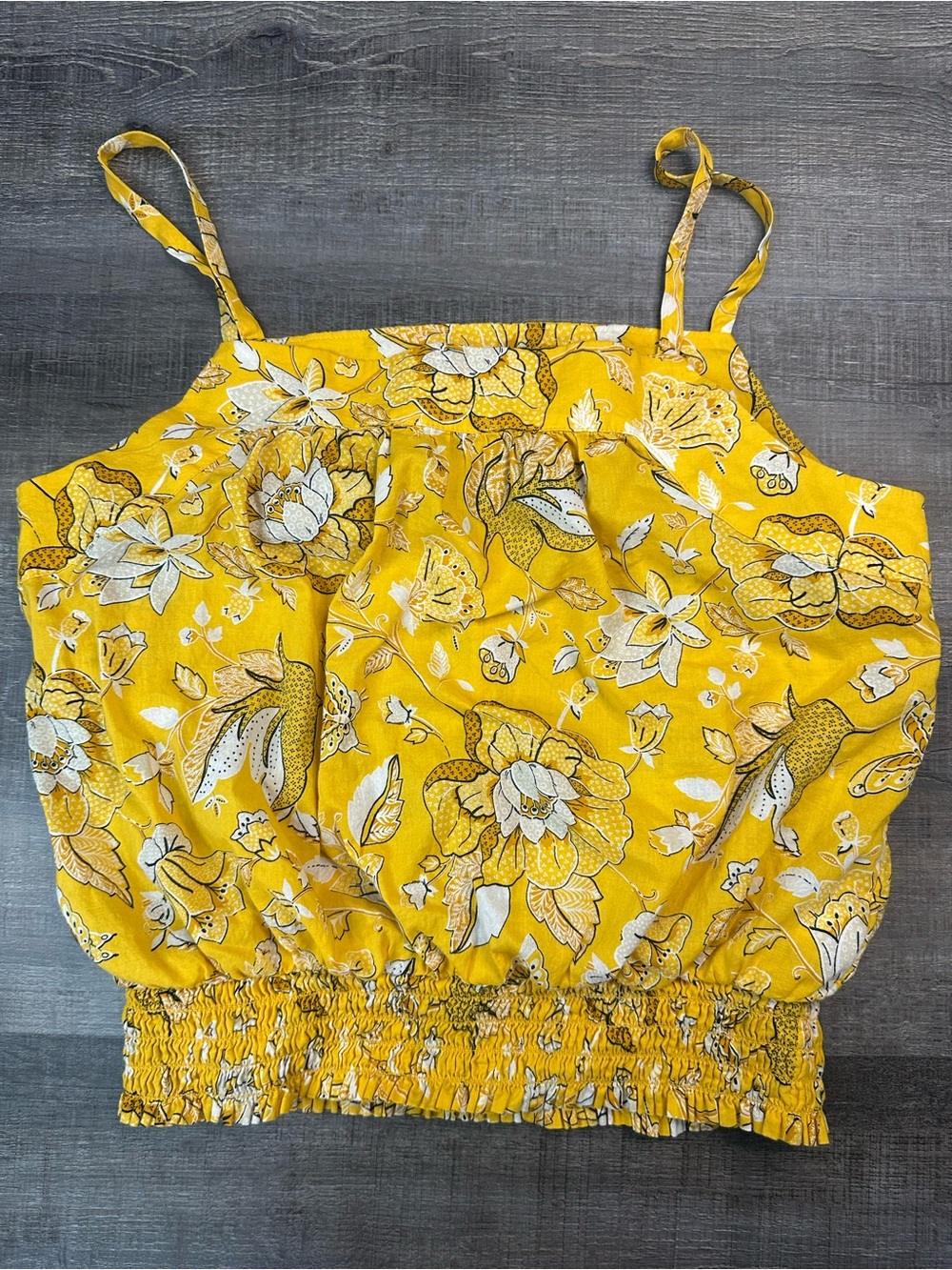 LOFT Yellow Floral Smocked Cami - Babydoll Inspired Petite Small